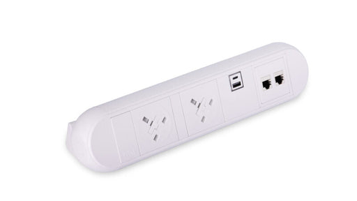 Desktop Power Module with 2 UK Power Sockets and 2 Data Ports | White