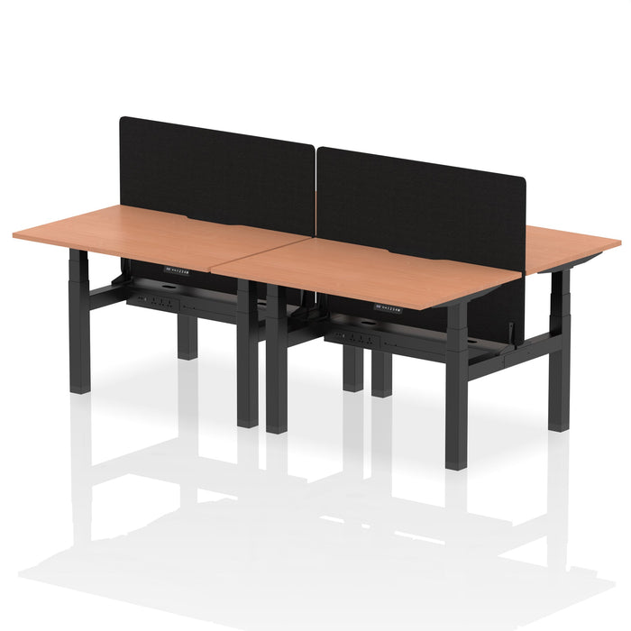 Air Back-to-Back Scalloped Edge Height Adjustable Bench Desk - 4 Person with Black Straight Screen