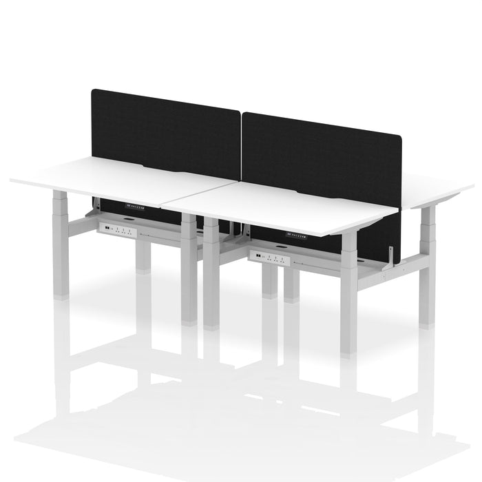 Air Back-to-Back Scalloped Edge Height Adjustable Bench Desk - 4 Person with Black Straight Screen