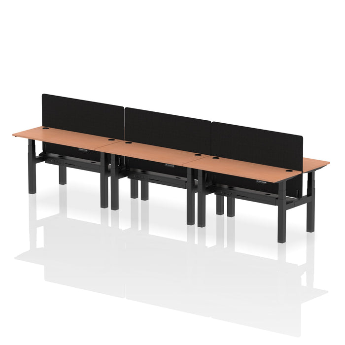 Air Back-to-Back Slimline Height Adjustable Bench Desk - 6 Person with Black Straight Screen