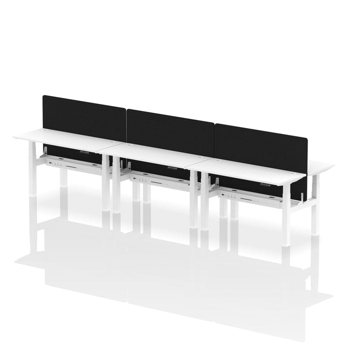 Air Back-to-Back Slimline Height Adjustable Bench Desk - 6 Person with Black Straight Screen