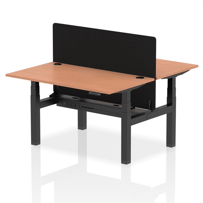 Air Back-to-Back Height Adjustable Bench Desk - 2 Person with Black Straight Screen