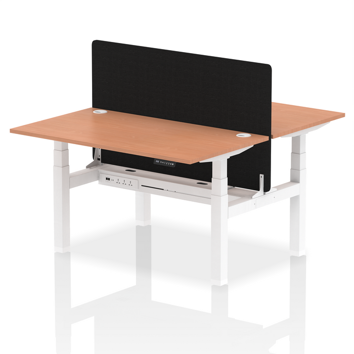 Air Back-to-Back Height Adjustable Bench Desk - 2 Person with Black Straight Screen