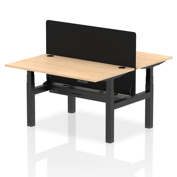 Air Back-to-Back Height Adjustable Bench Desk - 2 Person with Black Straight Screen