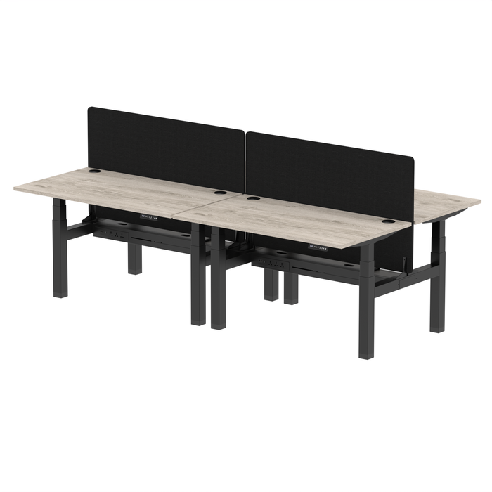 Air Back-to-Back Height Adjustable Bench Desk - 4 Person with Black Straight Screen