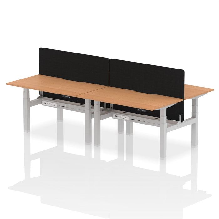 Air Back-to-Back Scalloped Edge Height Adjustable Bench Desk - 4 Person with Black Straight Screen