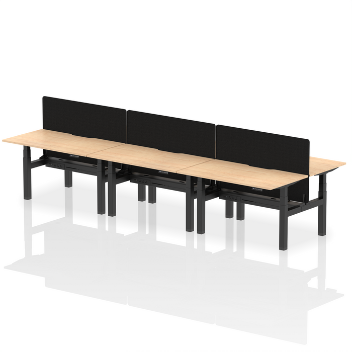 Air Back-to-Back Scalloped Edge Height Adjustable Bench Desk - 6 Person with Black Straight Screen