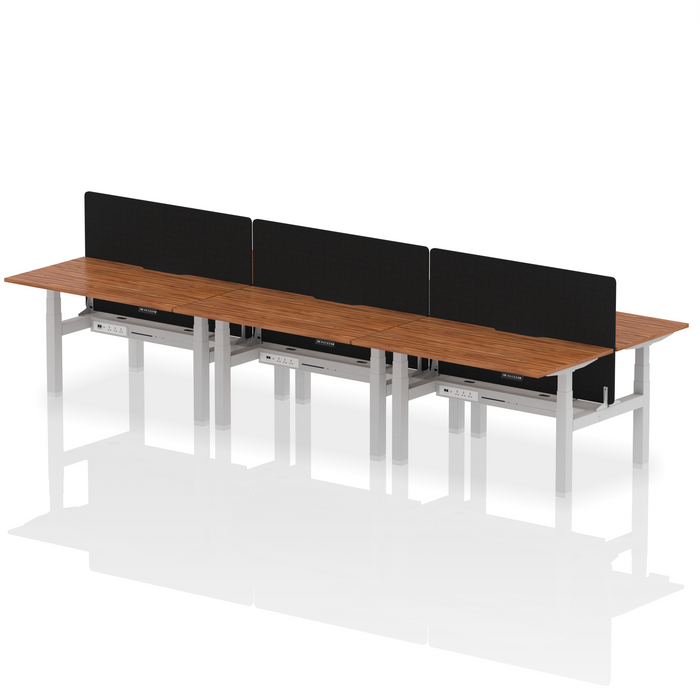 Air Back-to-Back Scalloped Edge Height Adjustable Bench Desk - 6 Person with Black Straight Screen