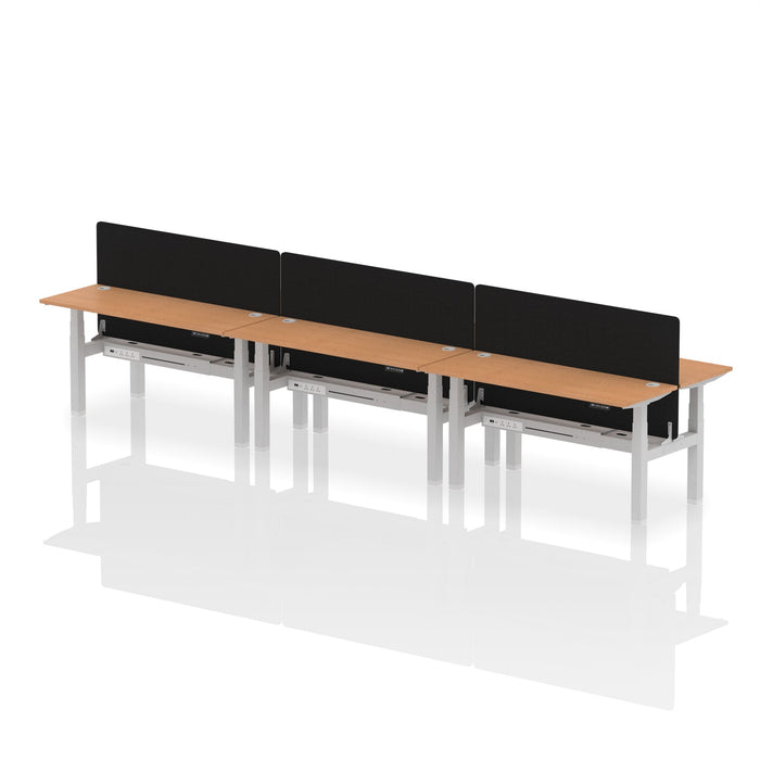 Air Back-to-Back Slimline Height Adjustable Bench Desk - 6 Person with Black Straight Screen