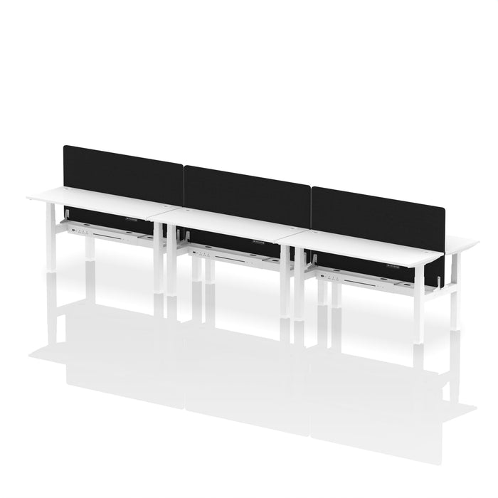 Air Back-to-Back Slimline Height Adjustable Bench Desk - 6 Person with Black Straight Screen