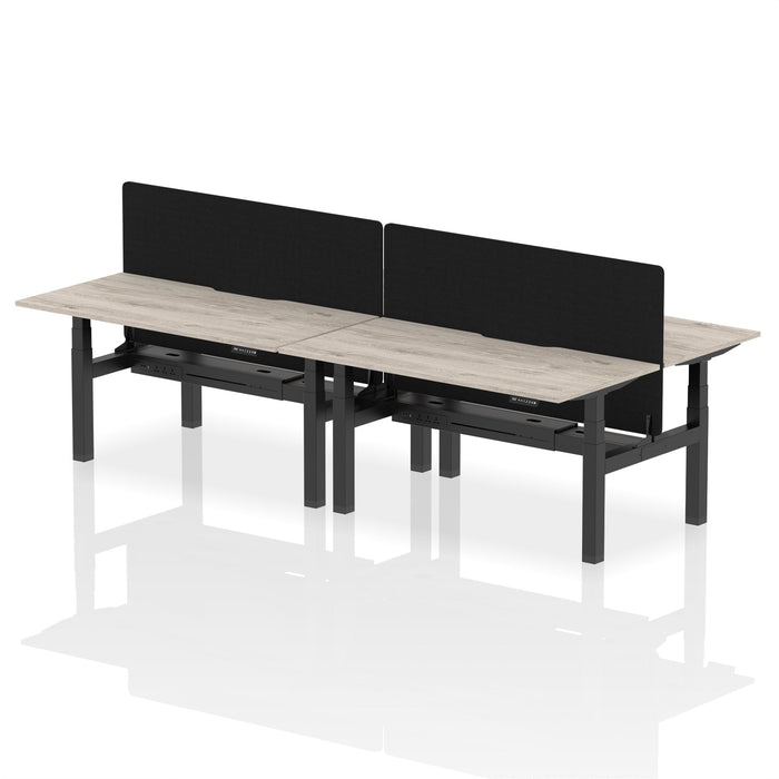 Air Back-to-Back Scalloped Edge Height Adjustable Bench Desk - 4 Person with Black Straight Screen