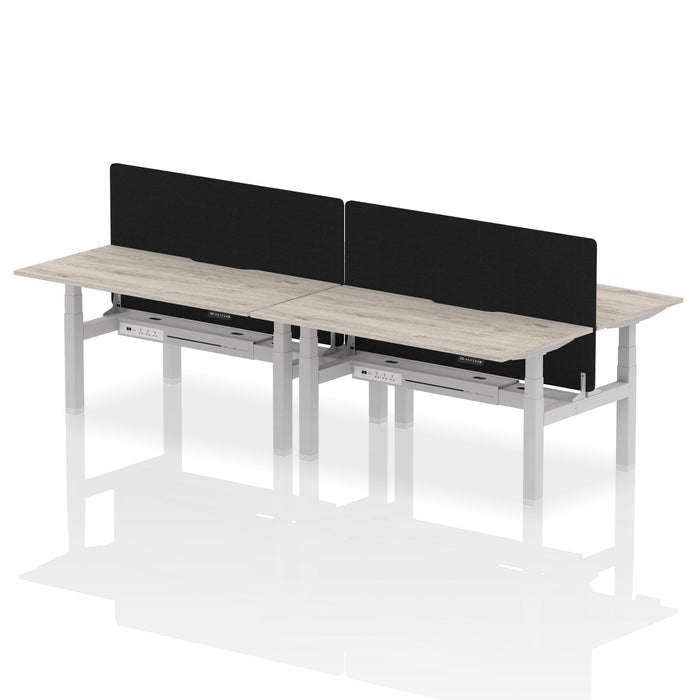 Air Back-to-Back Scalloped Edge Height Adjustable Bench Desk - 4 Person with Black Straight Screen