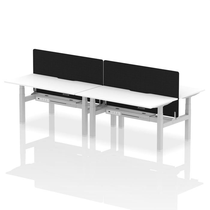 Air Back-to-Back Scalloped Edge Height Adjustable Bench Desk - 4 Person with Black Straight Screen