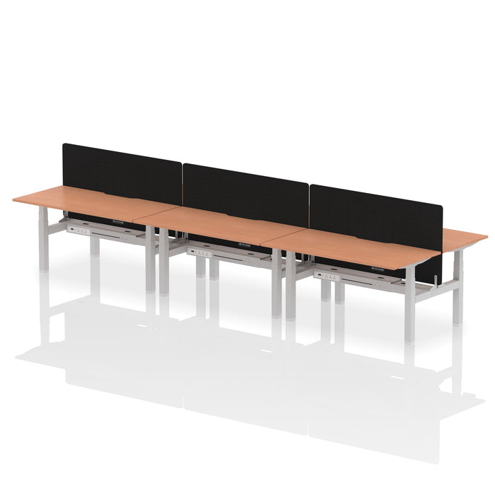 Air Back-to-Back Scalloped Edge Height Adjustable Bench Desk - 6 Person with Black Straight Screen