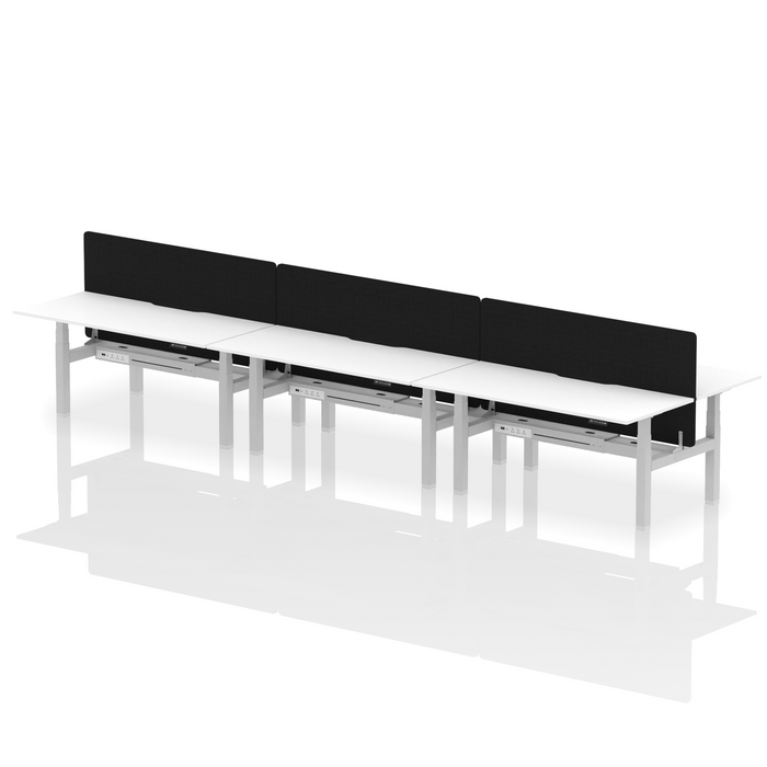 Air Back-to-Back Scalloped Edge Height Adjustable Bench Desk - 6 Person with Black Straight Screen