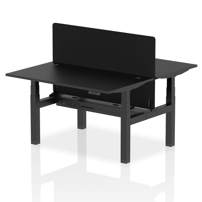 Air Back-to-Back Height Adjustable Bench Desk - 2 Person with Black Straight Screen