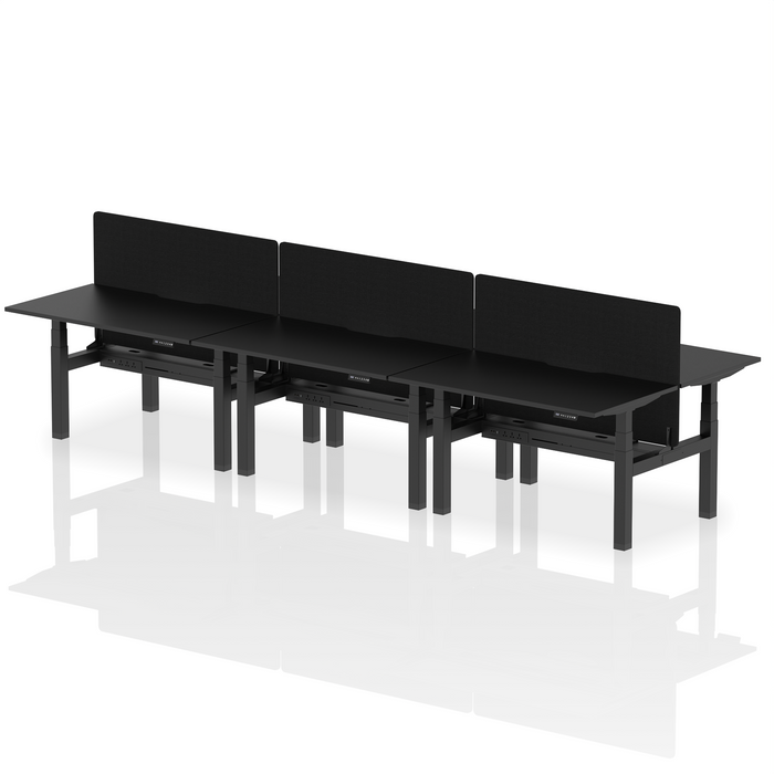 Air Back-to-Back Scalloped Edge Height Adjustable Bench Desk - 6 Person with Black Straight Screen