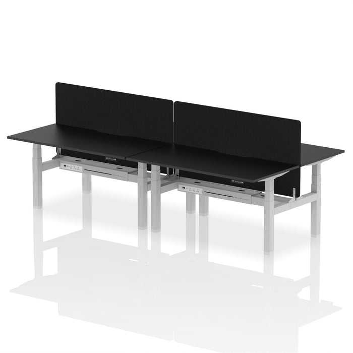 Air Back-to-Back Scalloped Edge Height Adjustable Bench Desk - 4 Person with Black Straight Screen