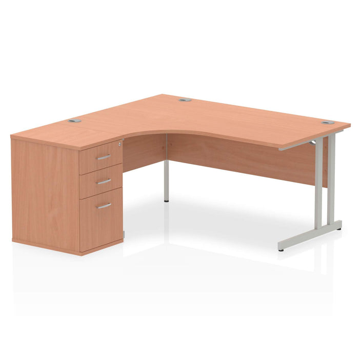 EE - Impulse Cantilever Left Crescent Desk Worksation with 600 Deep Desk High Pedestal