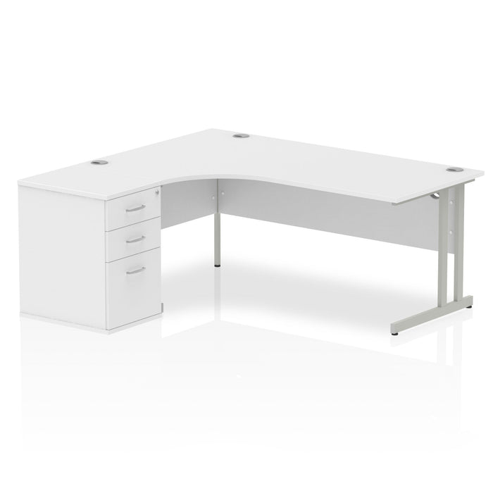 EE - Impulse Cantilever Left Crescent Desk Worksation with 600 Deep Desk High Pedestal