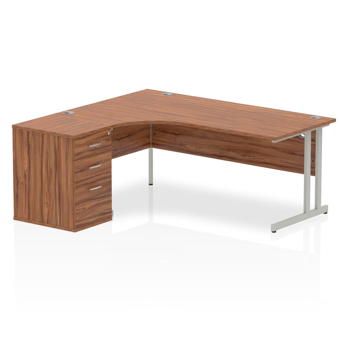 EE - Impulse Cantilever Left Crescent Desk Worksation with 600 Deep Desk High Pedestal