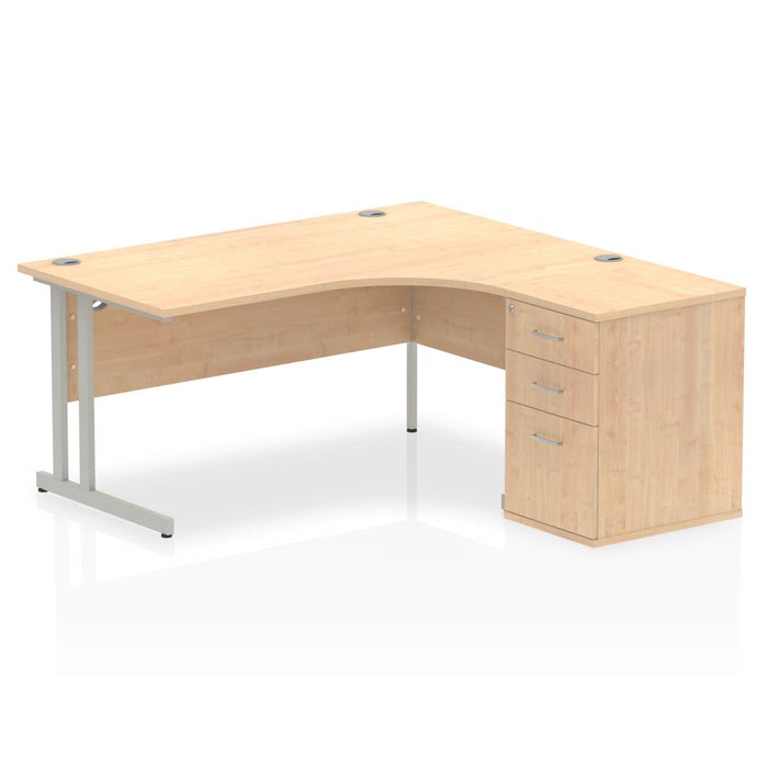 EE - Impulse Cantilever Right Crescent Desk Worksation with 600 Deep Desk High Pedestal