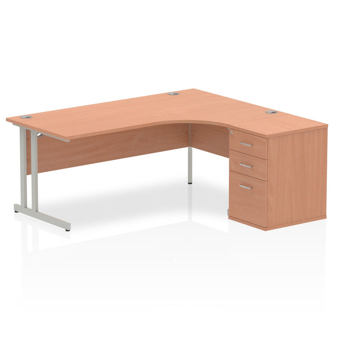 EE - Impulse Cantilever Right Crescent Desk Worksation with 600 Deep Desk High Pedestal