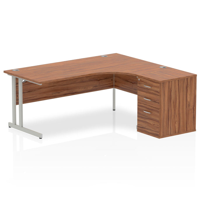 EE - Impulse Cantilever Right Crescent Desk Worksation with 600 Deep Desk High Pedestal