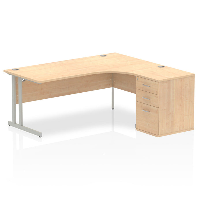 EE - Impulse Cantilever Right Crescent Desk Worksation with 600 Deep Desk High Pedestal