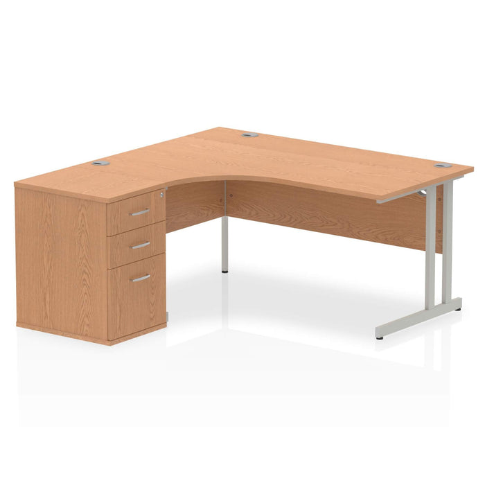 EE - Impulse Cantilever Left Crescent Desk Worksation with 600 Deep Desk High Pedestal