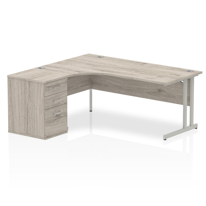 EE - Impulse Cantilever Left Crescent Desk Worksation with 600 Deep Desk High Pedestal