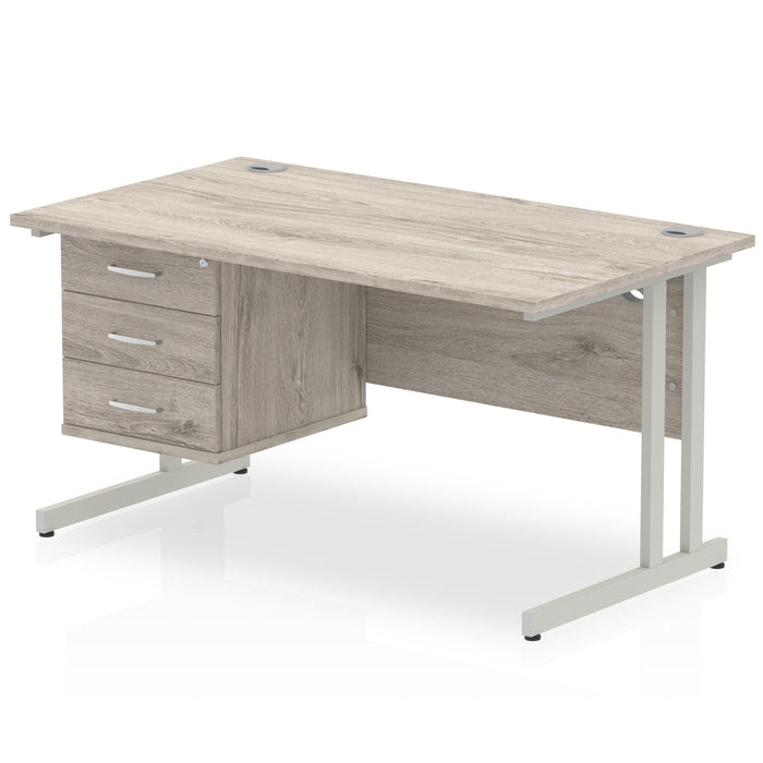 OE - Impulse 1400mm Cantilever Straight Desk With Single Fixed Pedestal