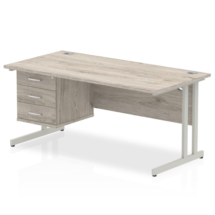 OE - Impulse 1600mm Cantilever Straight Desk With Single Fixed Pedestal