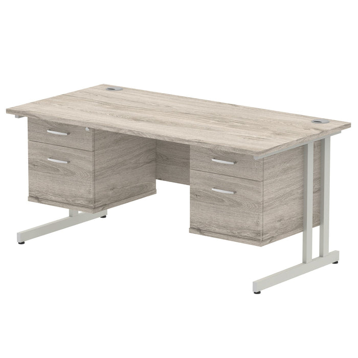 Impulse Cantilever Straight Desk Silver Frame With Fixed Pedestal