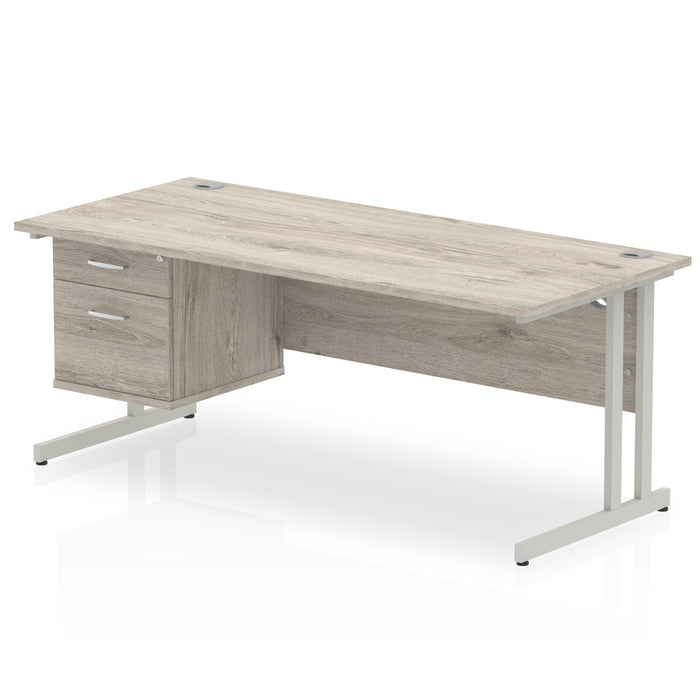 Impulse Cantilever Straight Desk Silver Frame With Fixed Pedestal