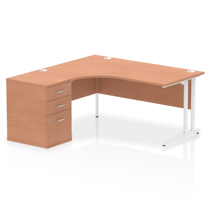 EE - Impulse Cantilever Left Crescent Desk Worksation with 600 Deep Desk High Pedestal