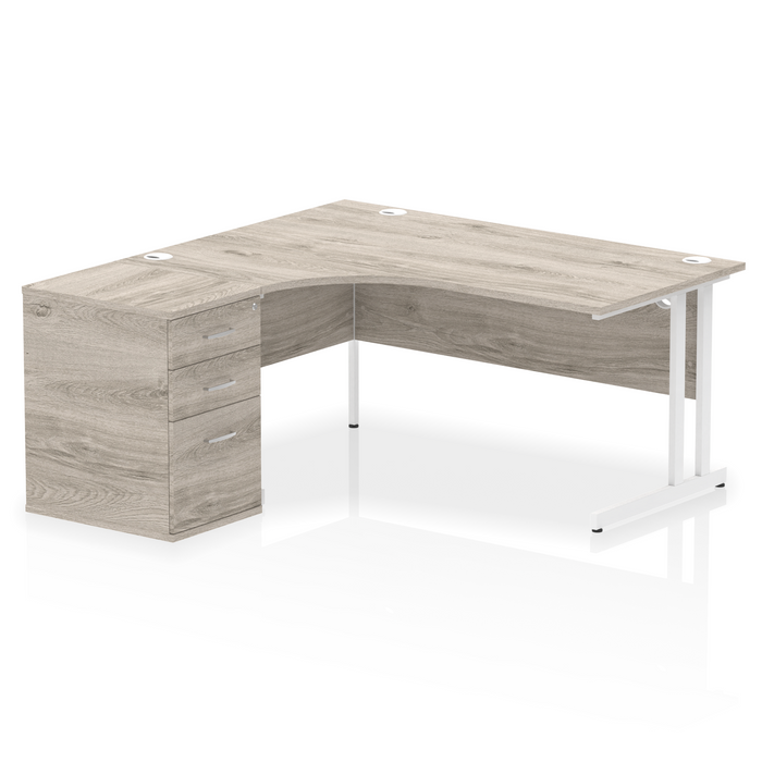 EE - Impulse Cantilever Left Crescent Desk Worksation with 600 Deep Desk High Pedestal