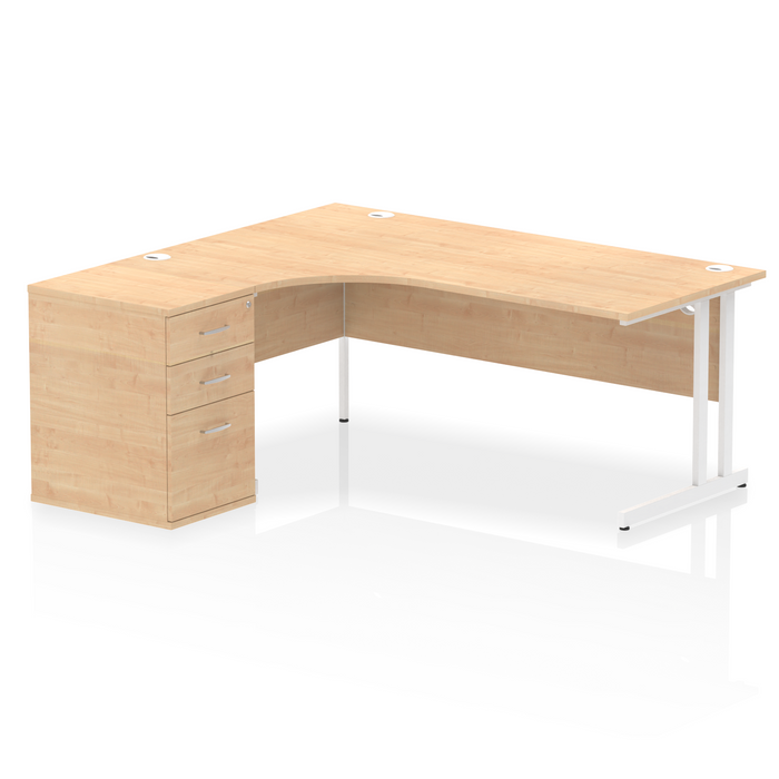 EE - Impulse Cantilever Left Crescent Desk Worksation with 600 Deep Desk High Pedestal