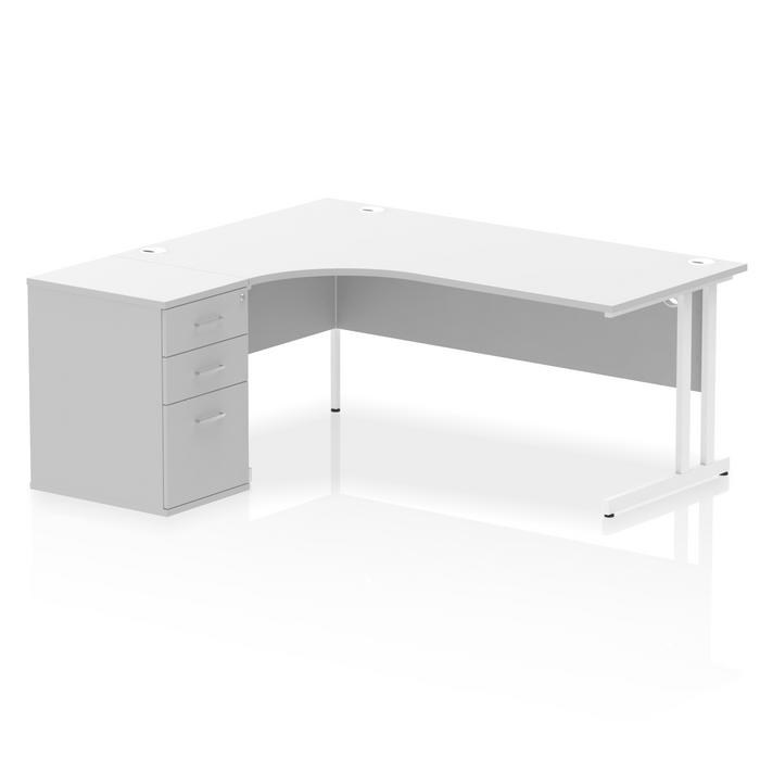 EE - Impulse Cantilever Left Crescent Desk Worksation with 600 Deep Desk High Pedestal