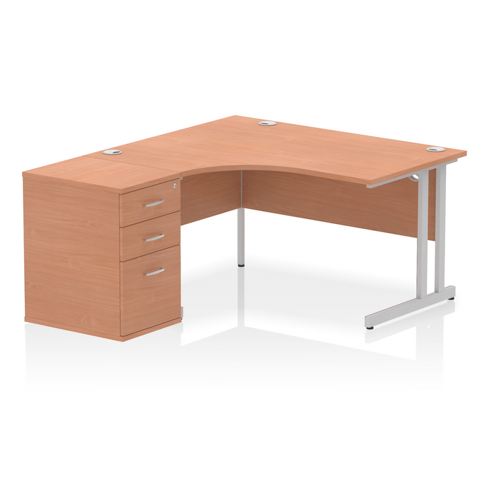 EE - Impulse Cantilever Left Crescent Desk Worksation with 600 Deep Desk High Pedestal