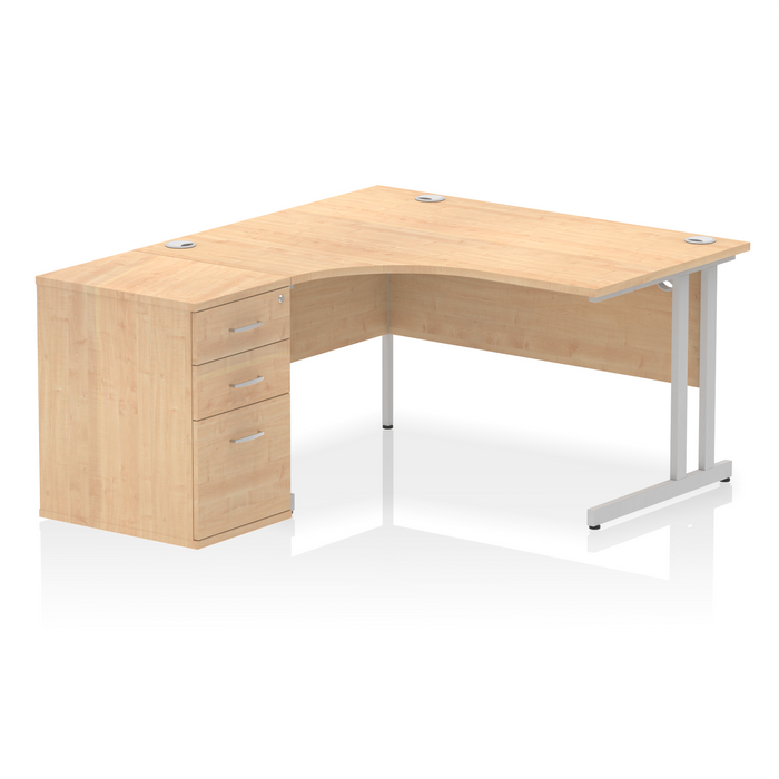 EE - Impulse Cantilever Left Crescent Desk Worksation with 600 Deep Desk High Pedestal