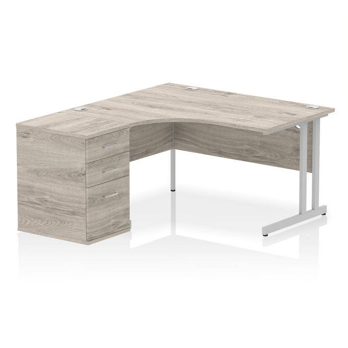 EE - Impulse Cantilever Left Crescent Desk Worksation with 600 Deep Desk High Pedestal