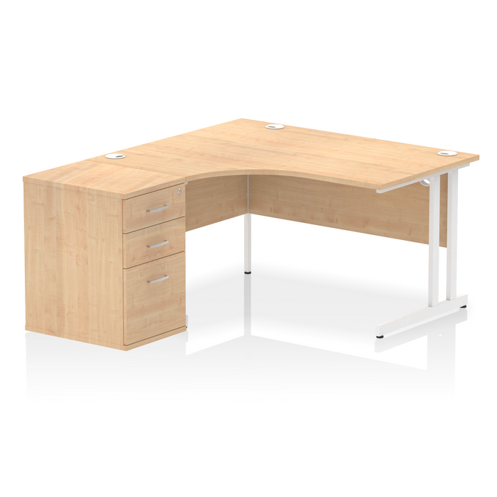 EE - Impulse Cantilever Left Crescent Desk Worksation with 600 Deep Desk High Pedestal