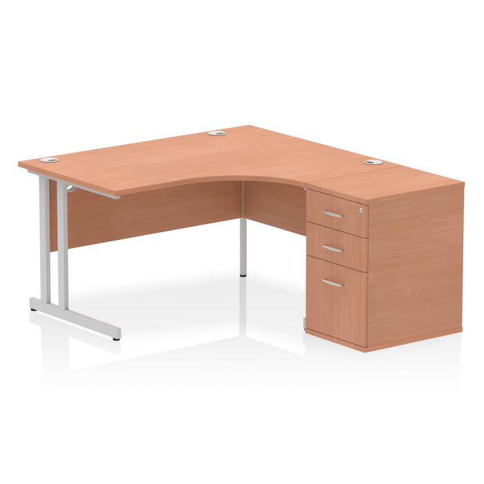 EE - Impulse Cantilever Right Crescent Desk Worksation with 600 Deep Desk High Pedestal