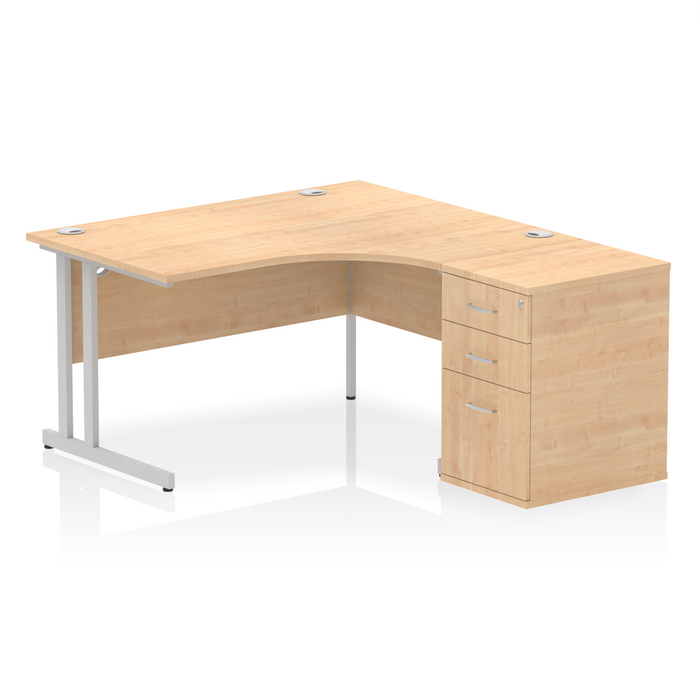 EE - Impulse Cantilever Right Crescent Desk Worksation with 600 Deep Desk High Pedestal
