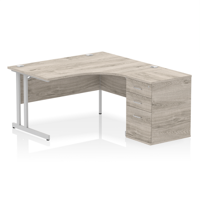 EE - Impulse Cantilever Right Crescent Desk Worksation with 600 Deep Desk High Pedestal