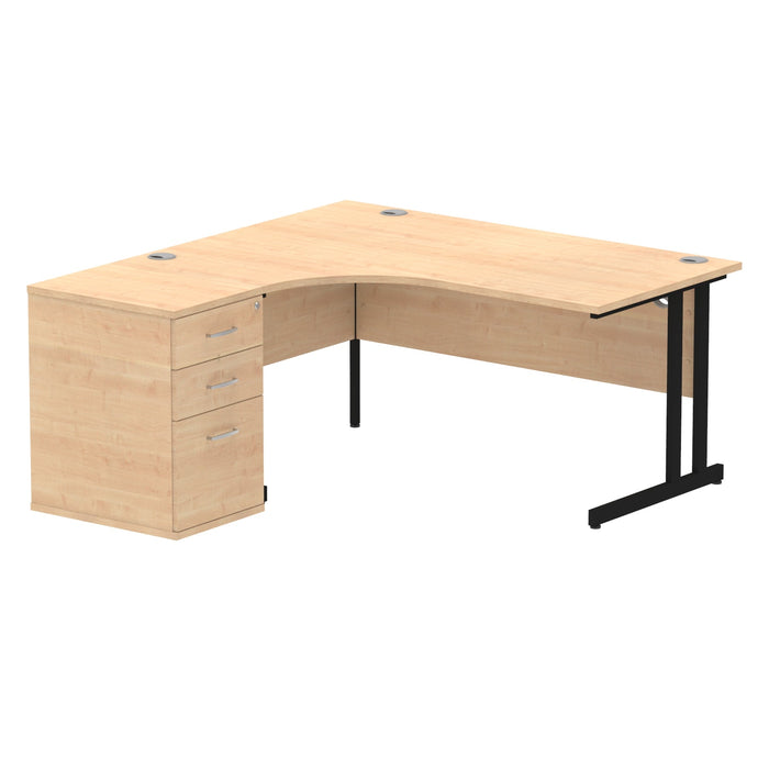 EE - Impulse Cantilever Left Crescent Desk Worksation with 600 Deep Desk High Pedestal