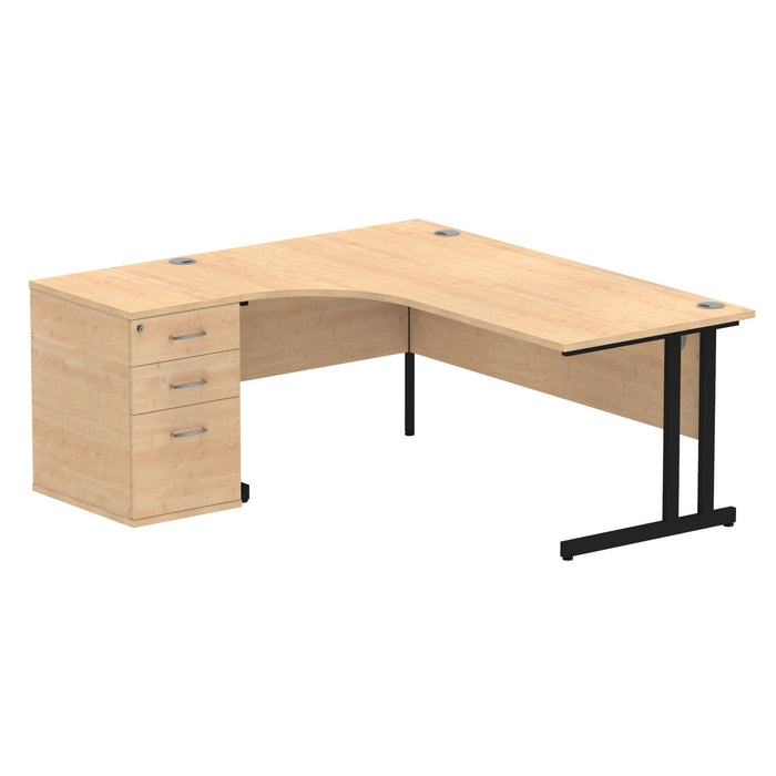 EE - Impulse Cantilever Left Crescent Desk Worksation with 600 Deep Desk High Pedestal