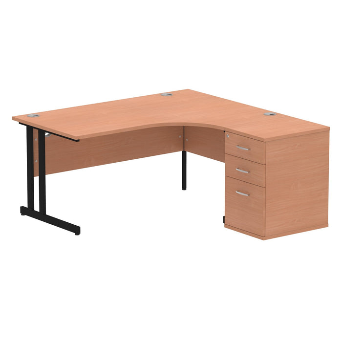 EE - Impulse Cantilever Right Crescent Desk Worksation with 600 Deep Desk High Pedestal