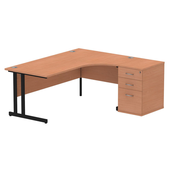EE - Impulse Cantilever Right Crescent Desk Worksation with 600 Deep Desk High Pedestal